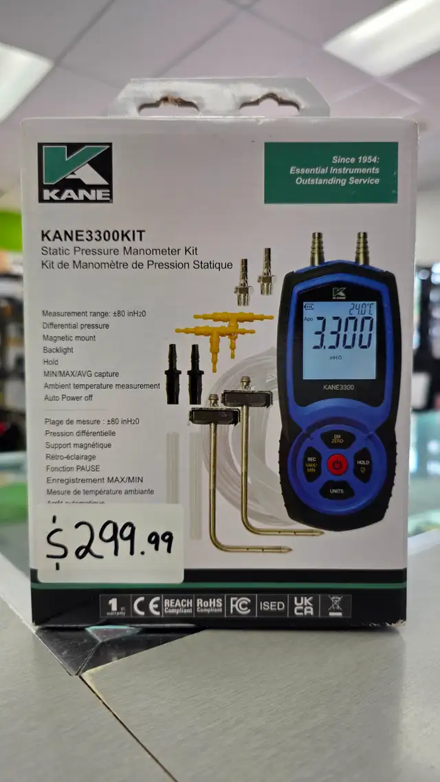 KANE Static Pressure Manometer Kit KANE3300KIT - BRAND NEW