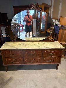 Free delivery used Antique Vanity Dresser with Mirror Marble Top