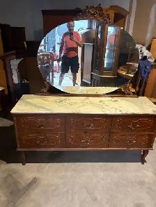 Free delivery used Antique Vanity Dresser with Mirror Marble Top - Photo 2