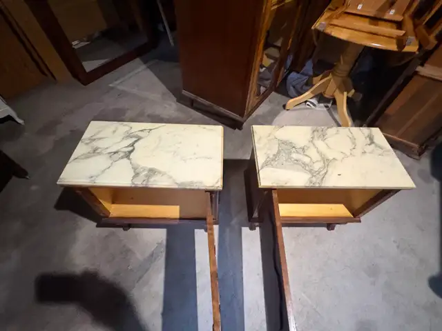 Free delivery antique pair of Vintage Marble Top Nightstands