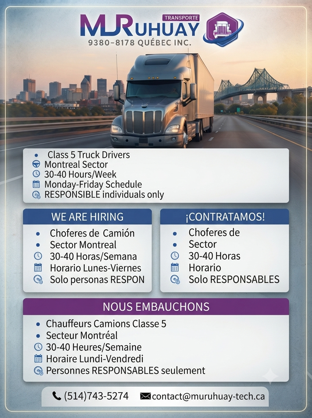 Offre d'Emploi : Chauffeur de Camion Classe 5 responsable!