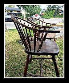 2 x SOLID WOOD Hand Made Windsor Bow Back Arm Chairs - Photo 3