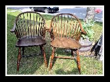 2 x SOLID WOOD Hand Made Windsor Bow Back Arm Chairs - Photo 4