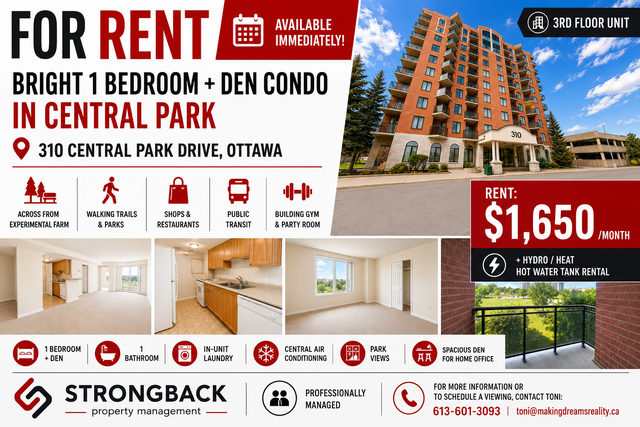 1 Bed 1 Bath   Den Available Immediately Central Park