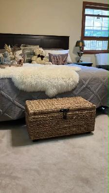 Vintage rotin rattan Chest entrance bedroom Banc Coffre à jouets - Photo 4