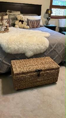 Vintage rotin rattan Chest entrance bedroom Banc Coffre à jouets - Photo 5