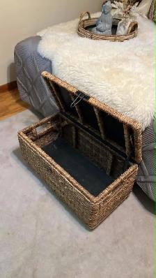 Vintage rotin rattan Chest entrance bedroom Banc Coffre à jouets - Photo 6