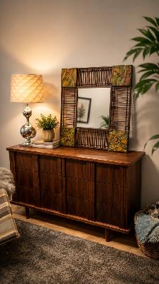 Mid century modern vintage style Miroir bohème pour commode, buf