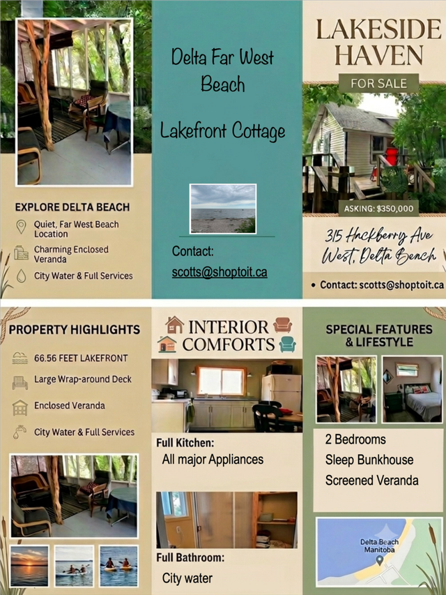 Lakefront Cottage for Sale - Far West Beachfront Delta Beach MB