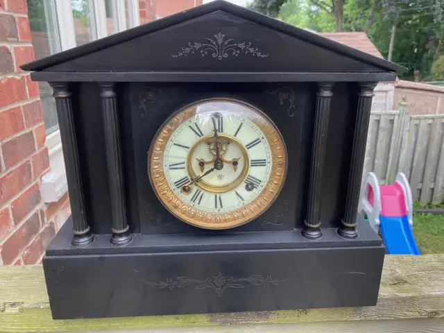 Antique Ansonia Black Mantle Clock