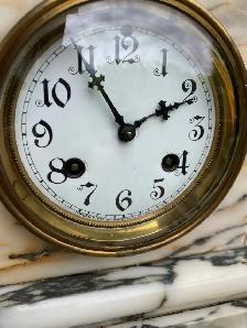 Waterbury Antique White Mantle Clock with Brass Dial Detail - Photo 2
