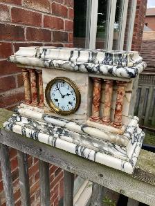 Waterbury Antique White Mantle Clock with Brass Dial Detail - Photo 3