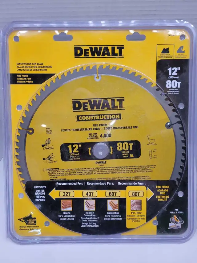 Dewalt DW3128 12' 80T Fine Finish Mitre Saw Blade 'NEW'