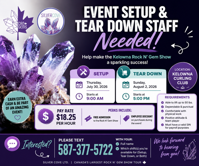 Event Setup & Tear Down Staff Needed – Kelowna Rock N' Gem Show