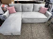 New Elegant 2 PC Sectional Sofa Bed Velvet - Grey Now On Sale - Photo 3