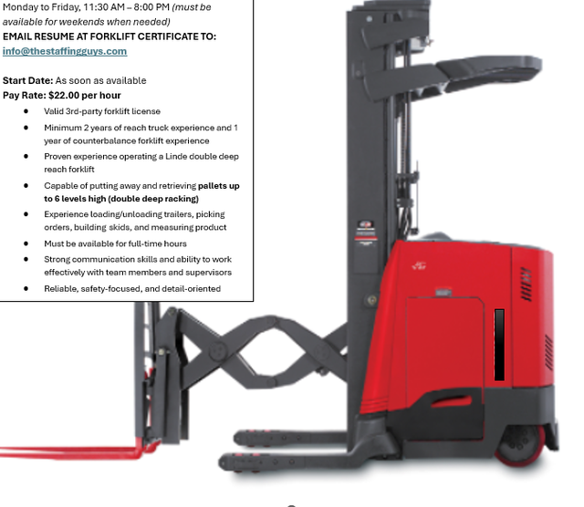 Forklift Operator Linde Reach Truck