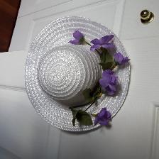 CHAPEAU NEUF BLANC À 6 FLEURES MAUVES 14'TOUR TETE FILLETTE$5.00 - Photo 2