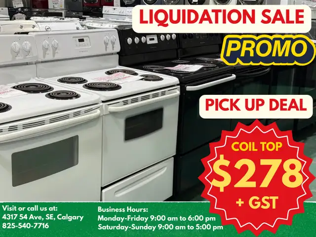 STOVE LIQUIDATION SALE!Reconditioned Coil Top Stove Pick Up $278