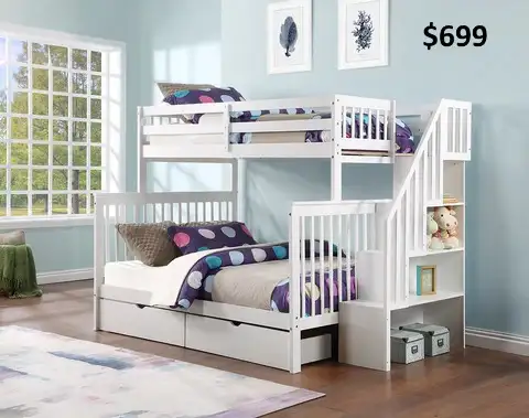 SINGLE/DOUBLE BUNK BEDS, MANY COLOURS STARTING AT $529!