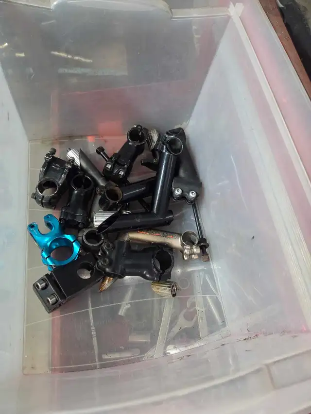 assorted quality mountain bike parts.