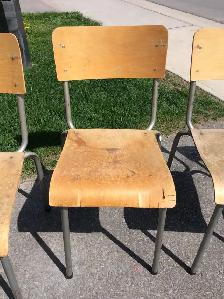6 Vintage Old School Wooden Chairs Stackable - Photo 5