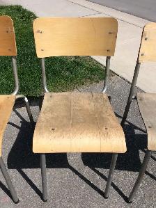 6 Vintage Old School Wooden Chairs Stackable - Photo 6