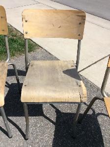 6 Vintage Old School Wooden Chairs Stackable - Photo 7