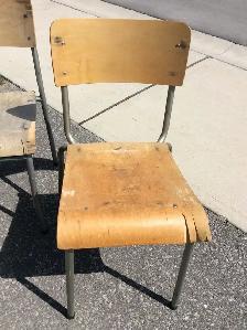 6 Vintage Old School Wooden Chairs Stackable - Photo 8