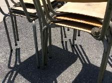 6 Vintage Old School Wooden Chairs Stackable - Photo 10