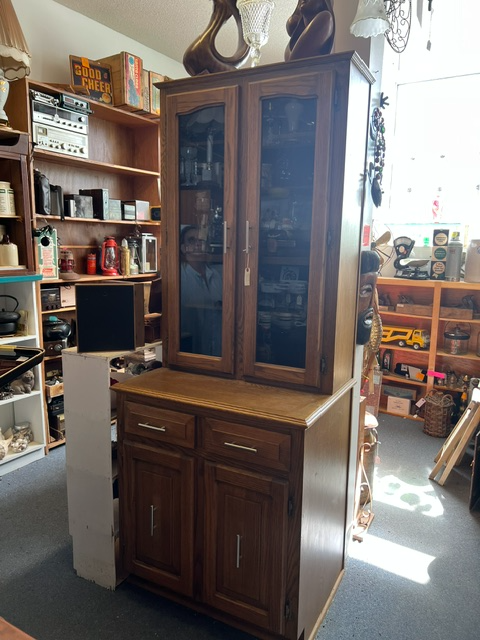 Oak, glass display unit & oak china cabinet for sale