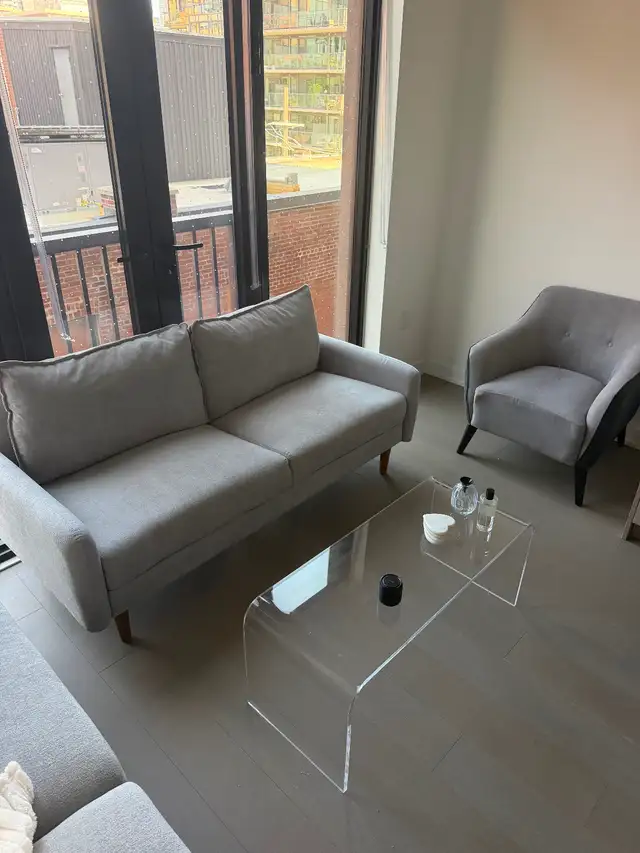 3 PIECES - COZY LOVESEAT, COFFEE TABLE & CHAIR. NEW PRICE