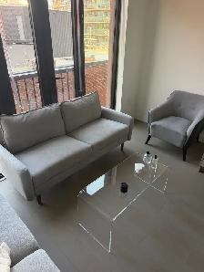 3 PIECES - COZY LOVESEAT, COFFEE TABLE & CHAIR. NEW PRICE