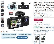 3 Channel 4K Dash Cam Front Rear Inside with 32GB SD Card - Photo 2