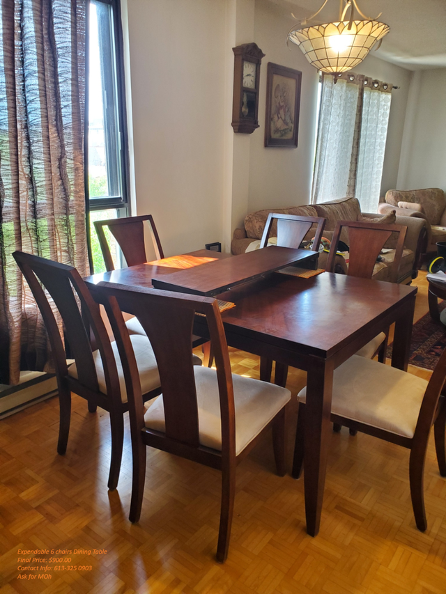 Wood Dining Set - Table with extension piece and 6 chairs
