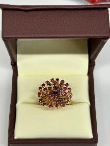 14k  Vintage Mid-Century Ruby cluster Starburst Cocktail Ring