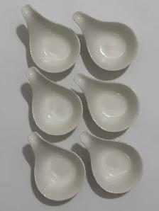White Ceramic Dipping Bowls with Handles - Set of 6 - Photo 3