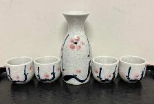 Japanese Sake Set - Porcelain Plum Blossom (5pcs)
