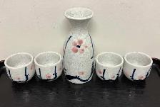 Japanese Sake Set - Porcelain Plum Blossom (5pcs) - Photo 2