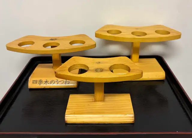 Vintage Handcrafted Wooden Temaki Sushi Stands - Set of 3
