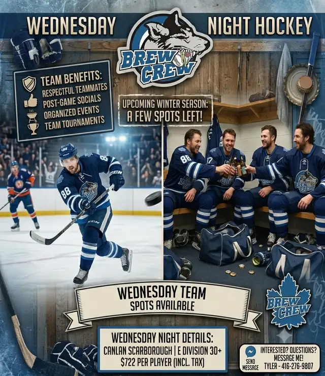 LOOKING FOR HOCKEY? Wednesday Team Has Openings! (E Div 30 )