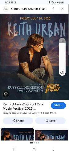 ONE ONLY KEITH URBAN GENERAL ADMISSION TICKET FOR SALE $120 FIRM