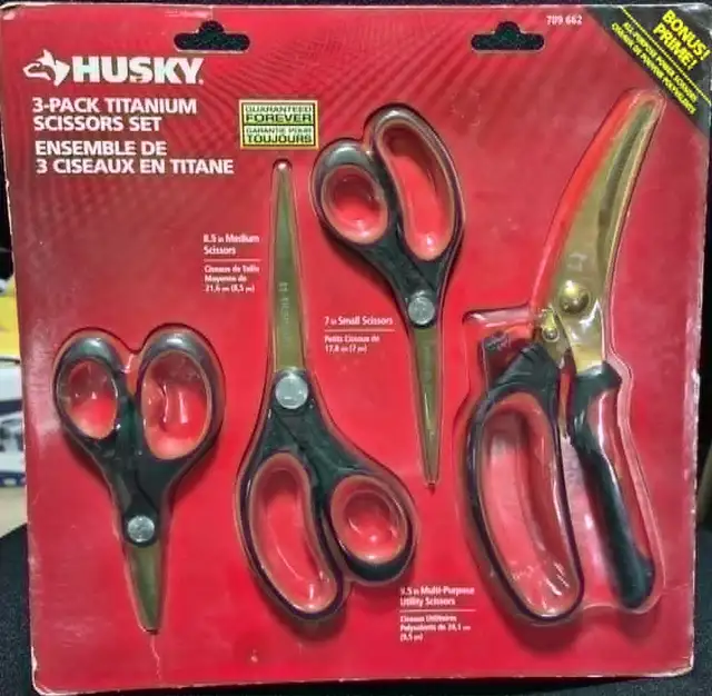 NEW SEALED HUSKY 3-PACK TITANIUM SCISSORS SET   BONUS SHEARS $15