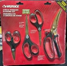 NEW SEALED HUSKY 3-PACK TITANIUM SCISSORS SET   BONUS SHEARS $15