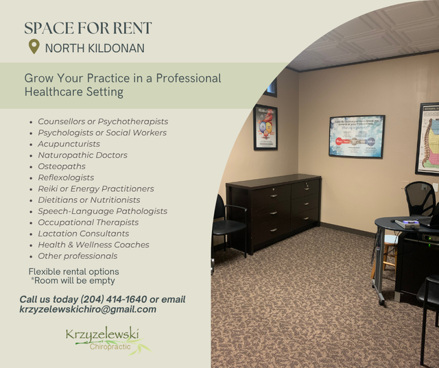 Space for Rent – North Kildonan Chiropractic & Wellness Clinic
