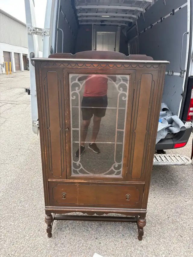 Free delivery Antique Glass Display Cabinet with Drawer