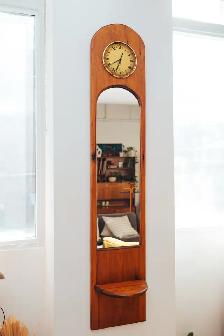 Mid-Century Entryway Mirror with Clock & Display Shelf - Photo 3