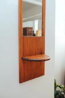 Mid-Century Entryway Mirror with Clock & Display Shelf - Photo 4