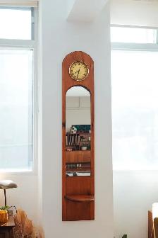 Mid-Century Entryway Mirror with Clock & Display Shelf - Photo 5
