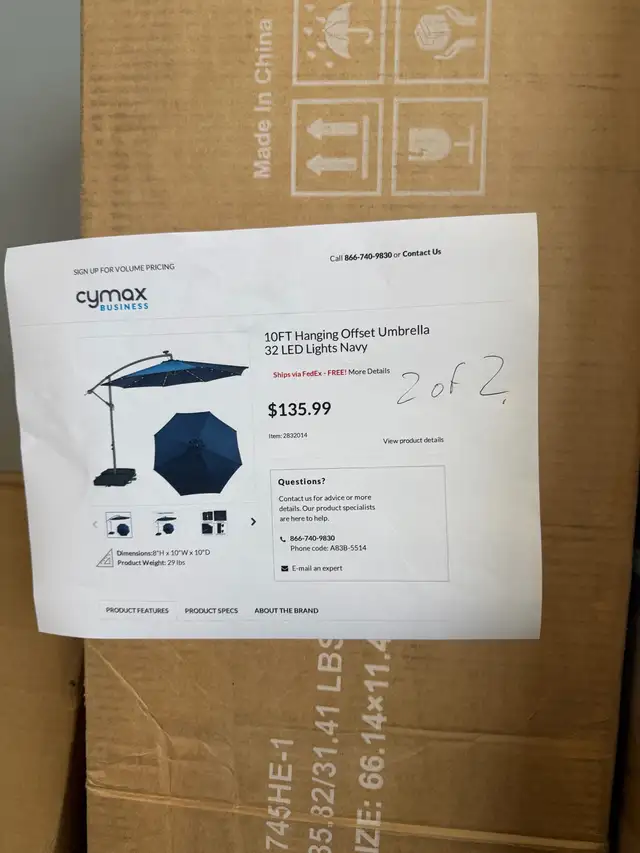 10 Ft patio umbrella with LED (navy blue) NEW (in box)