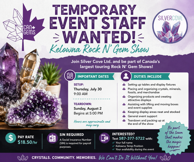 Temporary Event Staff Wanted – Kelowna Rock N' Gem Show